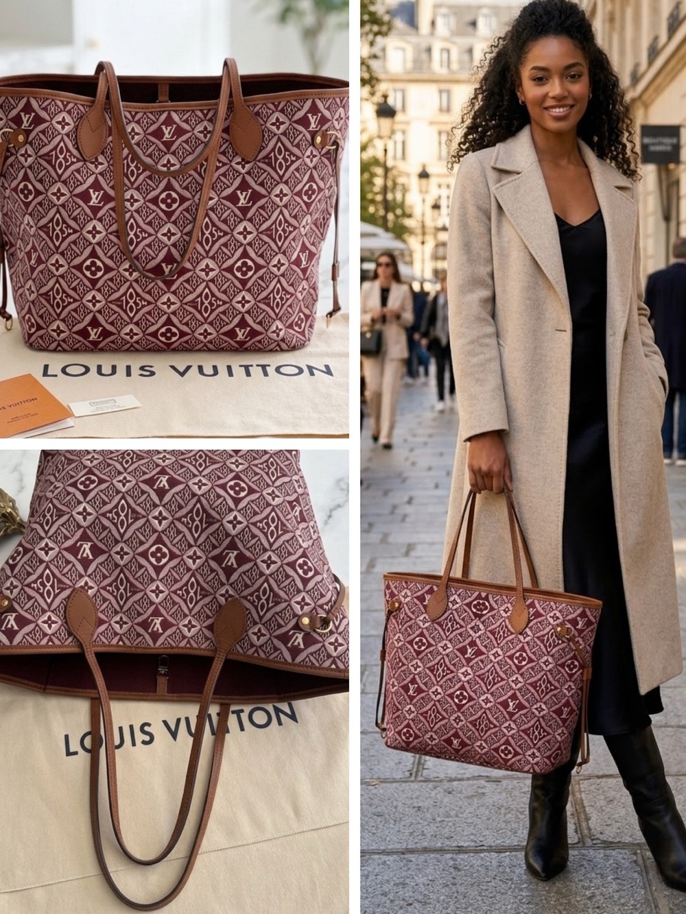 LV Since 1854 Neverfull MM LIMITED EDITION Bordeaux Burgundy Jacquard Tote